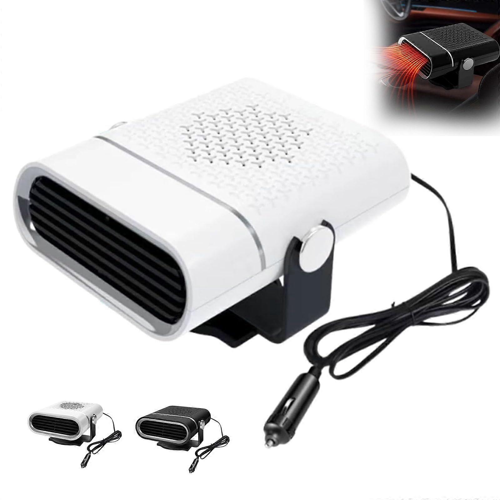 12V Portable Car Heater and Fan with 360° Adjustable Airflow, Dual Heating Cooling Modes, Vehicle Windshield Defroster (White)