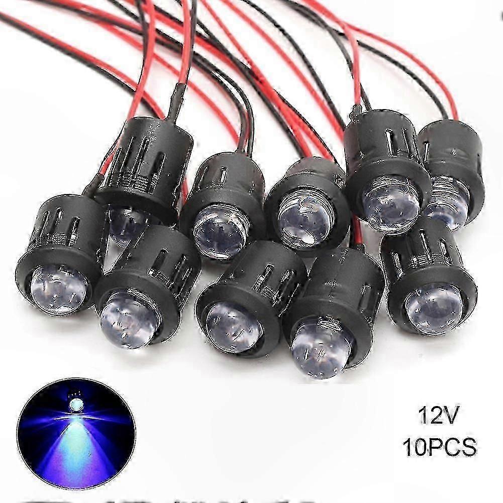 Pacote com 10 lâmpadas LED de alto brilho pré-cabeadas de 12V 10mm com lente transparente e cabo de 20cm para projetos de iluminação