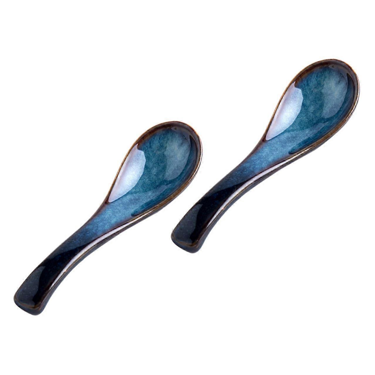 2pcs Ceramic Soup Spoons AntiScald Grip Celestial Pattern for Rice and Soup Home and Restaurant