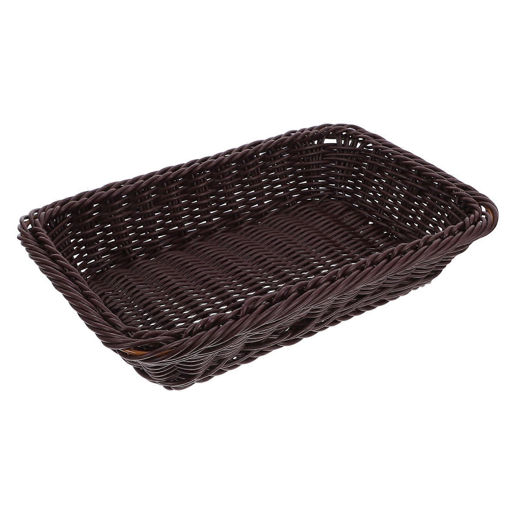 Woven Bread and Fruit Basket Oval Serving Tray for Kitchen Dining Table Storage in Dark Brown