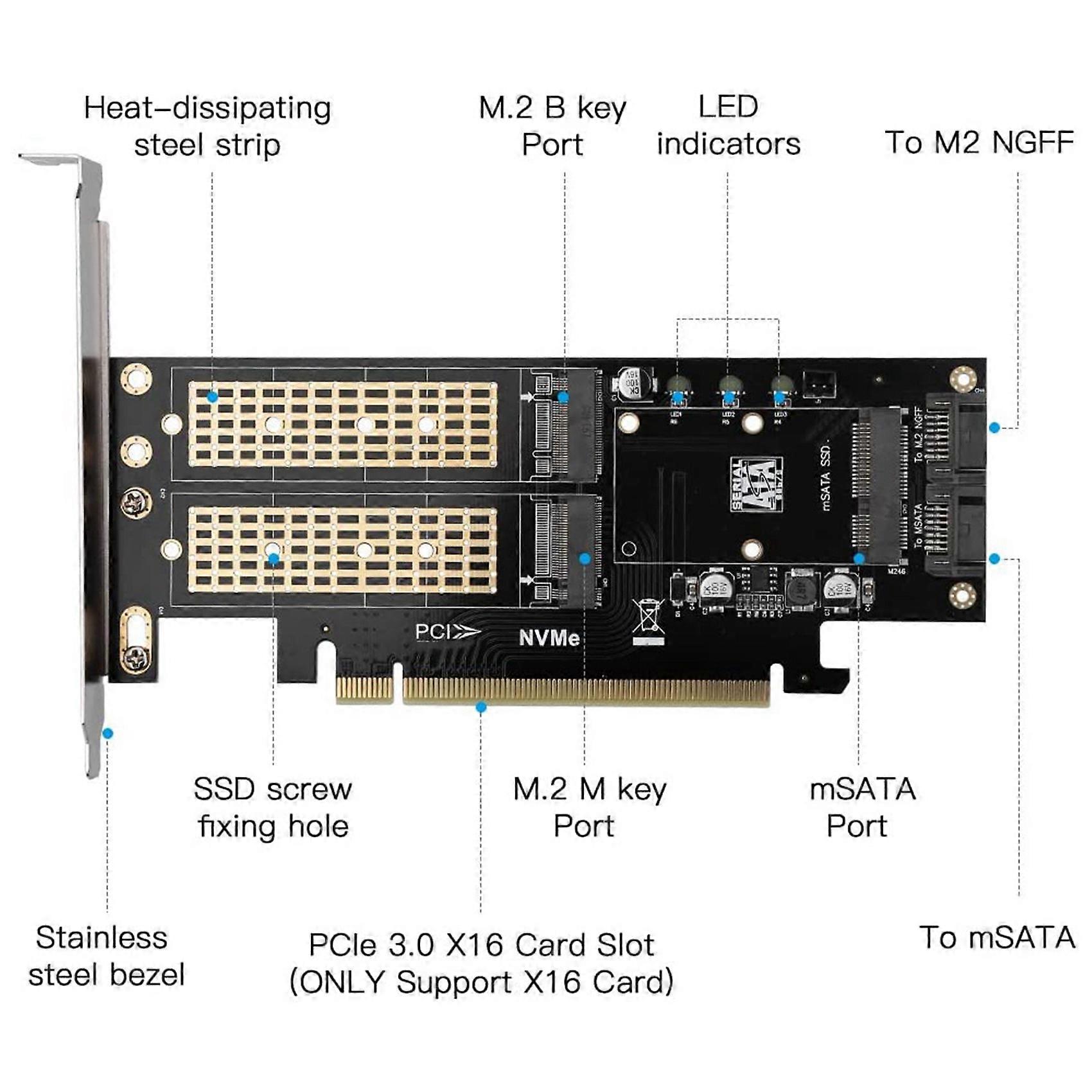 2X 3 in 1 NGFF and MSATA SSD Adapter Card,M.2 NVME to PCIE/M.2 SATA SSD to SATA III/MSATA to SATA Adapter for 2280/2260