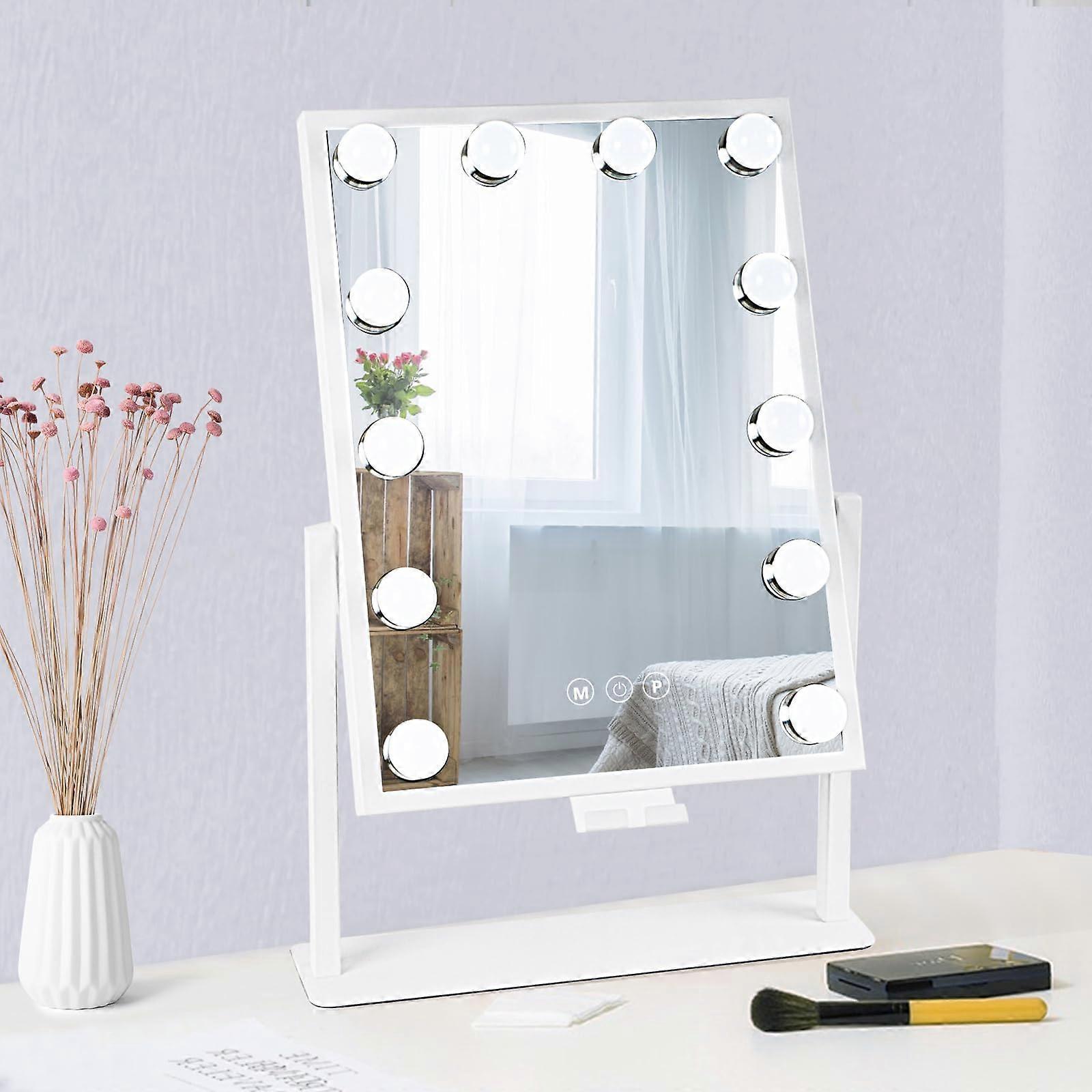 Hollywood Vanity Mirror with Lights and Phone Holder, 10X Magnifier, Touch Control, 3 Modes, White