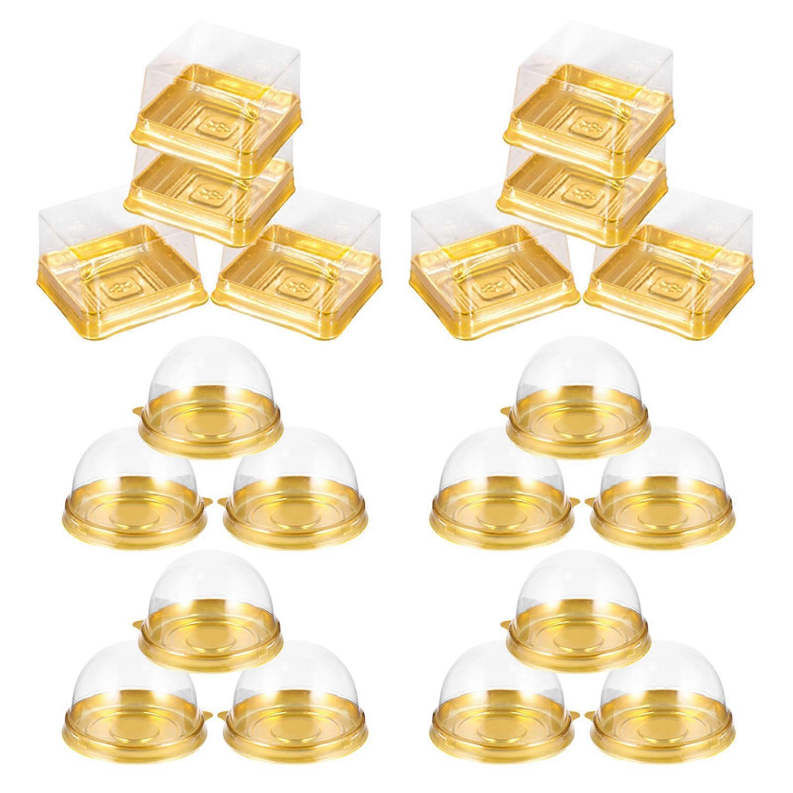 100 Pcs Convenient Moon Cake Boxes Round Cover Packaging Boxes (Golden)
