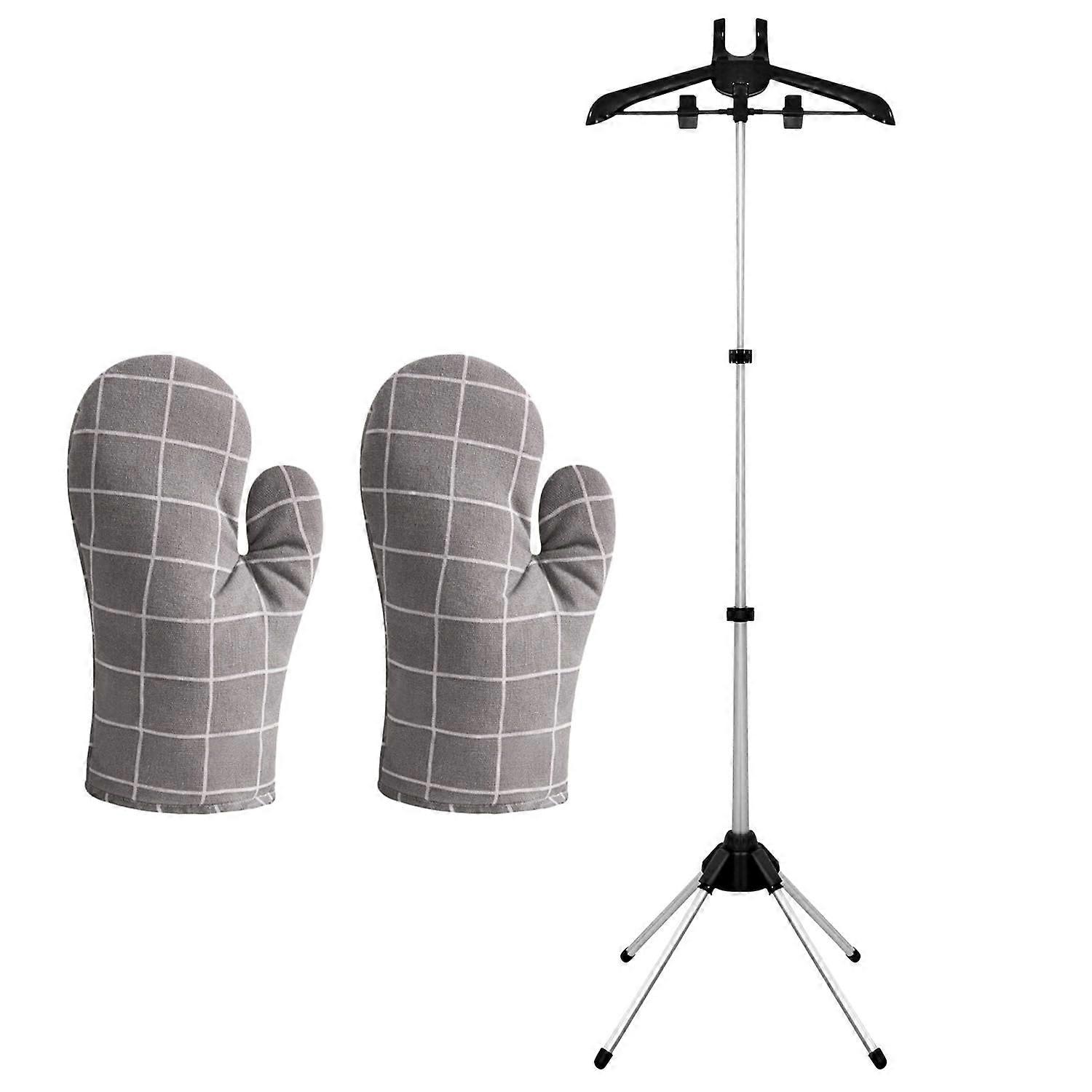 Garment Steamer Rack with Ironing Gloves, Adjustable Clothes Steamer Stand with 360° Rotating Head