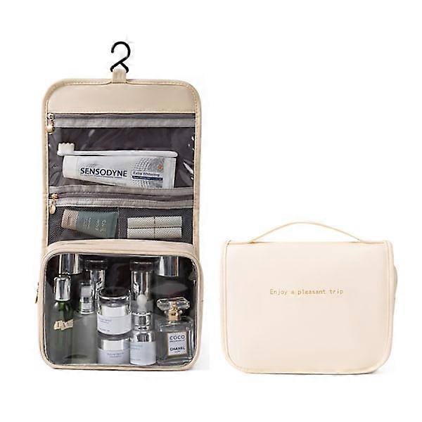 Hanging toiletry bag with handle Beige