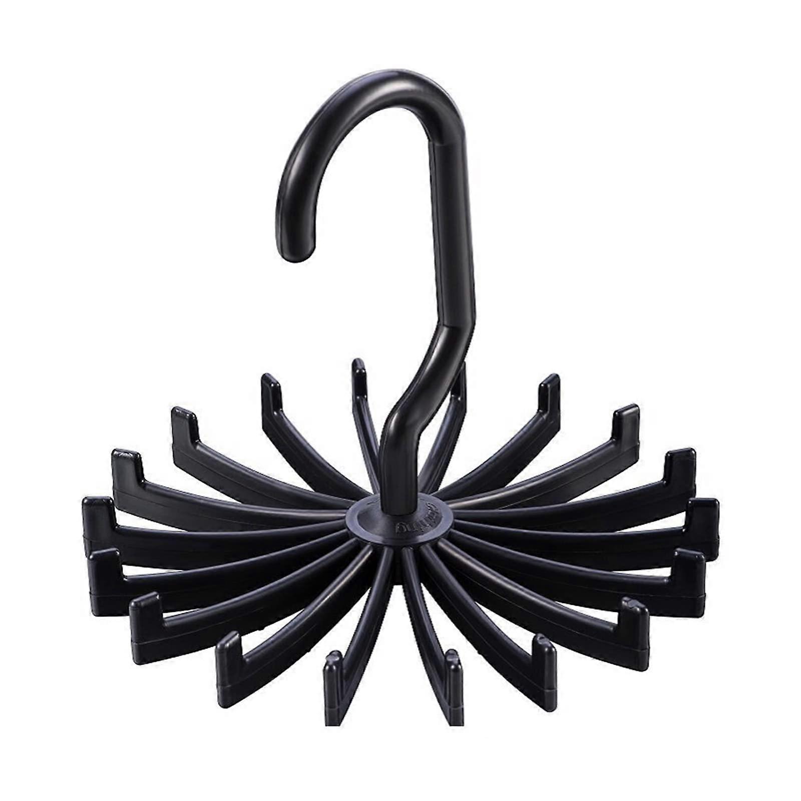 Tie Rack Closet Organizer with 18 Hooks, 360° Rotating SpaceSaving Tie and Belt Hanger Black