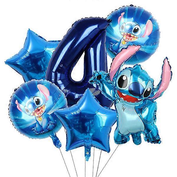 릴로 & 스티치 파티 풍선 6개 세트, 30인치 숫자 풍선, 베이비샤워, 생일파티 장식, 장난감, 선물, 액세서리, 파란색 B 4