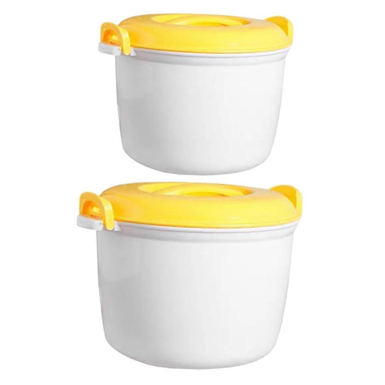 2pcs Large Capacity Microwave Rice Cooker Set with Locking Handles for Fast Cooking Yellow