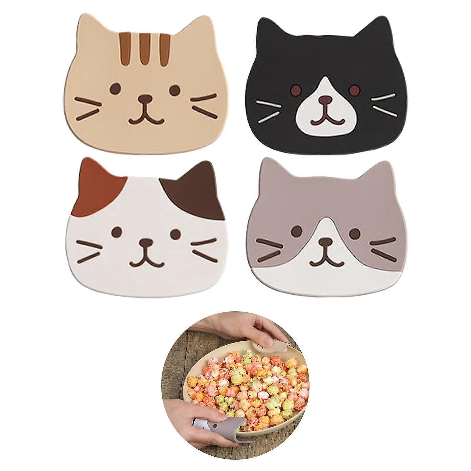 4Pcs Cute Cat Coasters Set with NonSlip Silicone Base, 3D Design Heat Resistant Cup Mats for Coffee Table