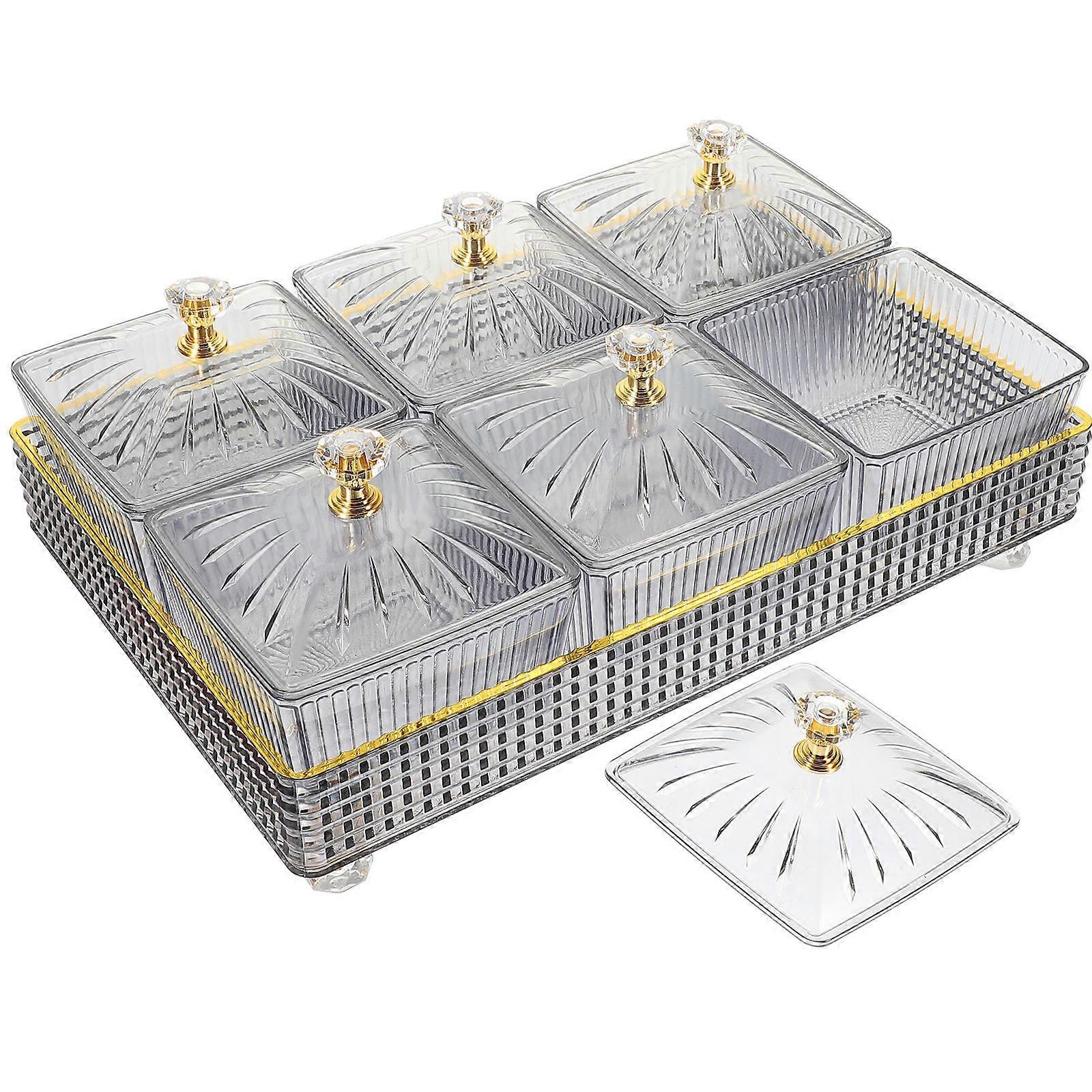 Candy Serving Dish Snack Plates with Cover for Home Use Rectangular PS 1Set