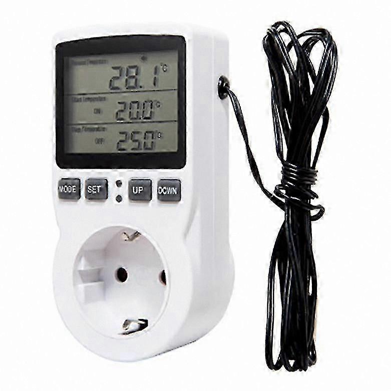 EU Plug Digital Thermostat Timer Switch with Temperature Sensor for Heating and Cooling Control