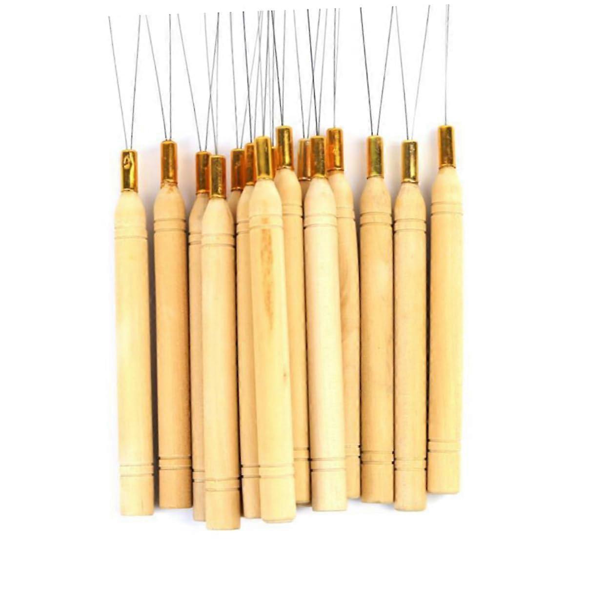 Hair Extension Threader with Ergonomic Wooden Handle Micro Ring Needle Tool 5pcs Set