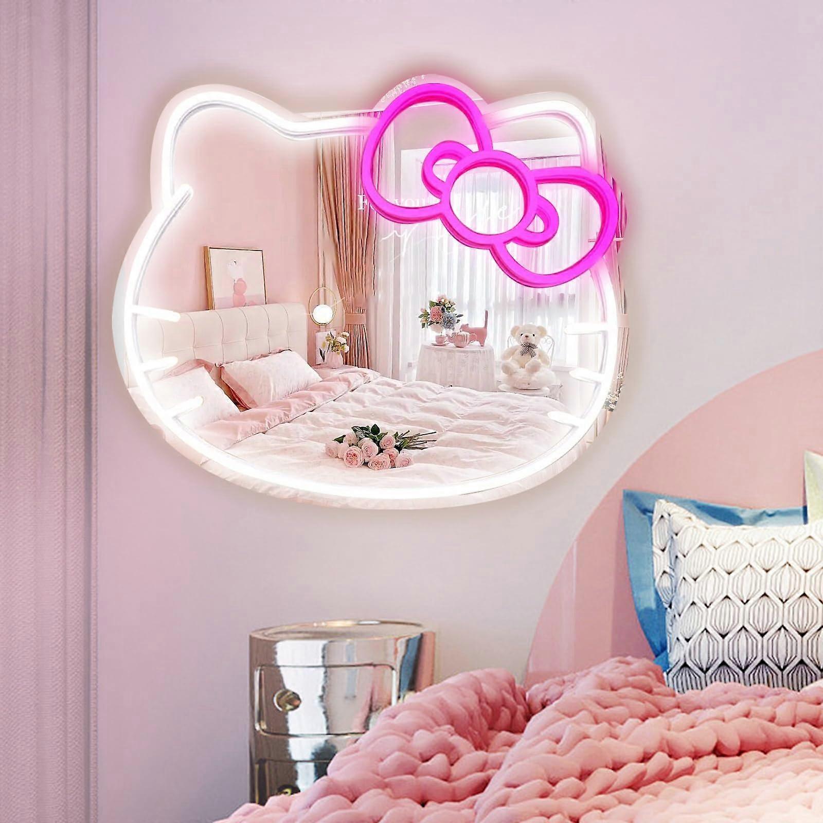 Neon Makeup Mirror with Dimmable LED Light for Bedroom Wall Decor, Shatterproof HD Acrylic