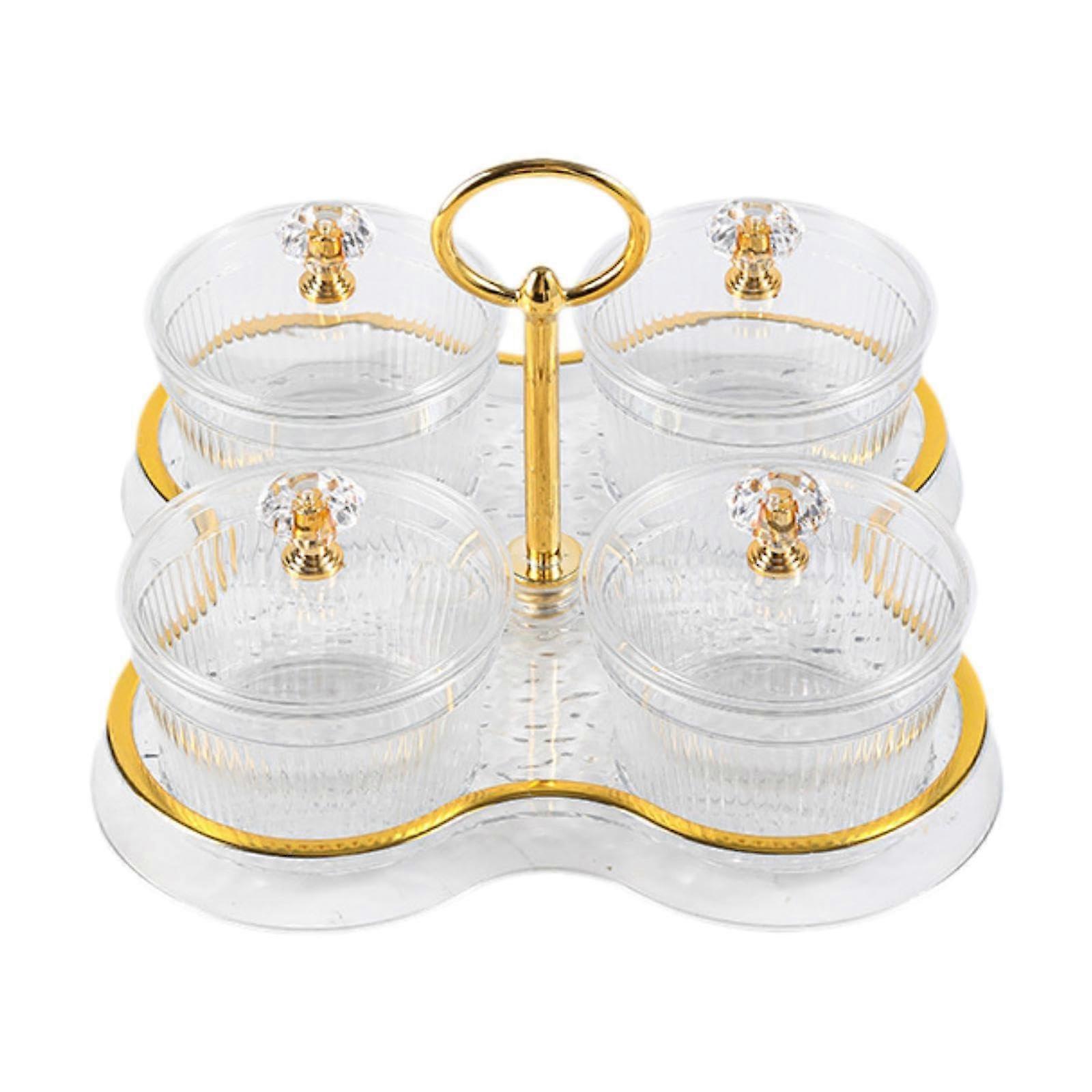 Snack Serving Tray with Lid and Handle, Transparent 4 Compartment Storage Organizer for Nuts and Candy