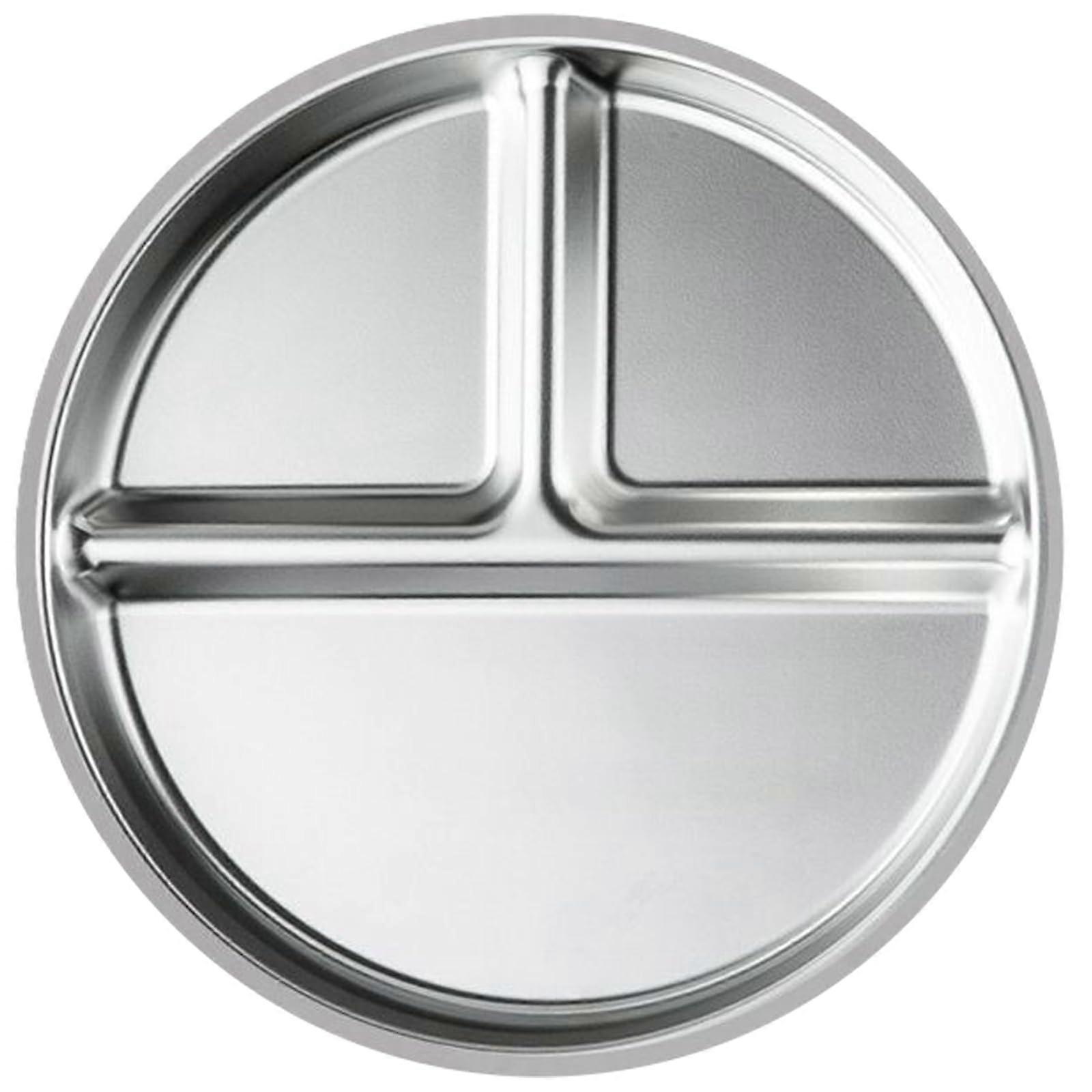 Stainless Steel Divided Portion Control Plate, Unbreakable 3Compartment Dinnerware, Microwave Safe