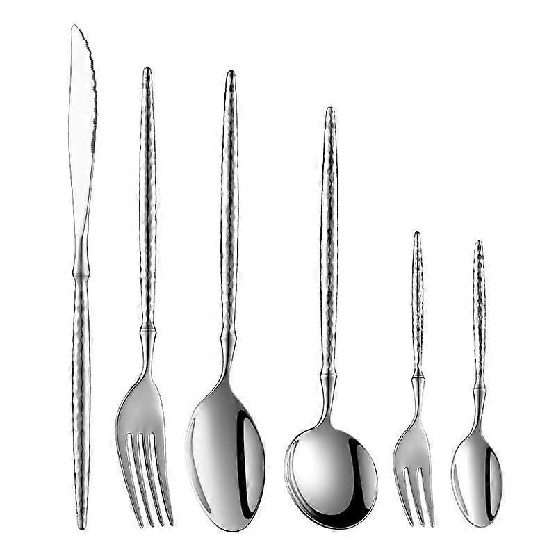 72Piece Stainless Steel Flatware Set with Elegant Hammer Pattern, Silverware for Home and Hotel Dining