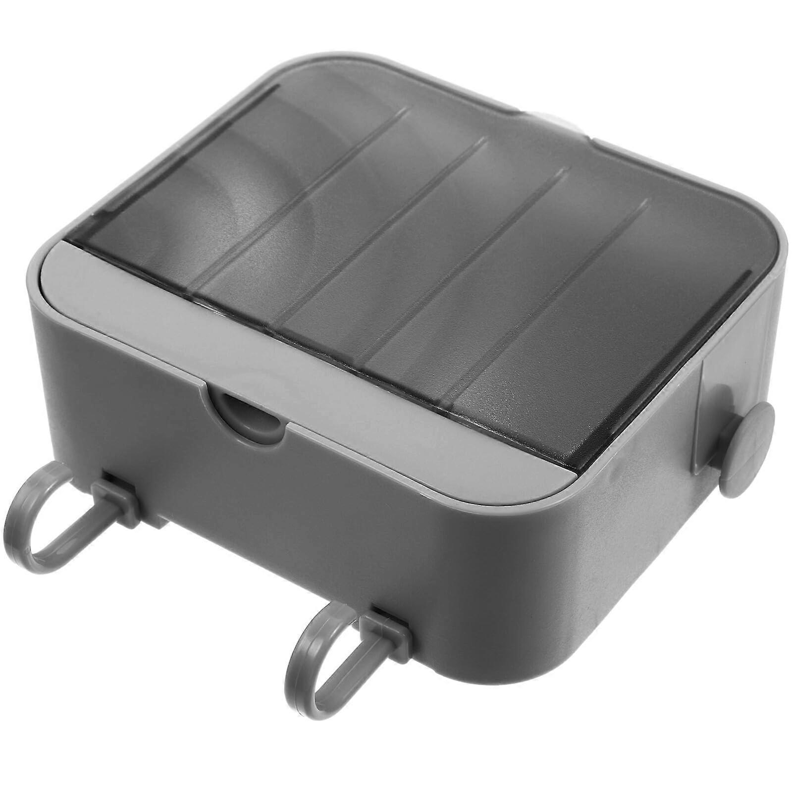 Wall Mounted Soap Dish with Drain and Lid, Nail Bathroom Holder with Hook, Gray