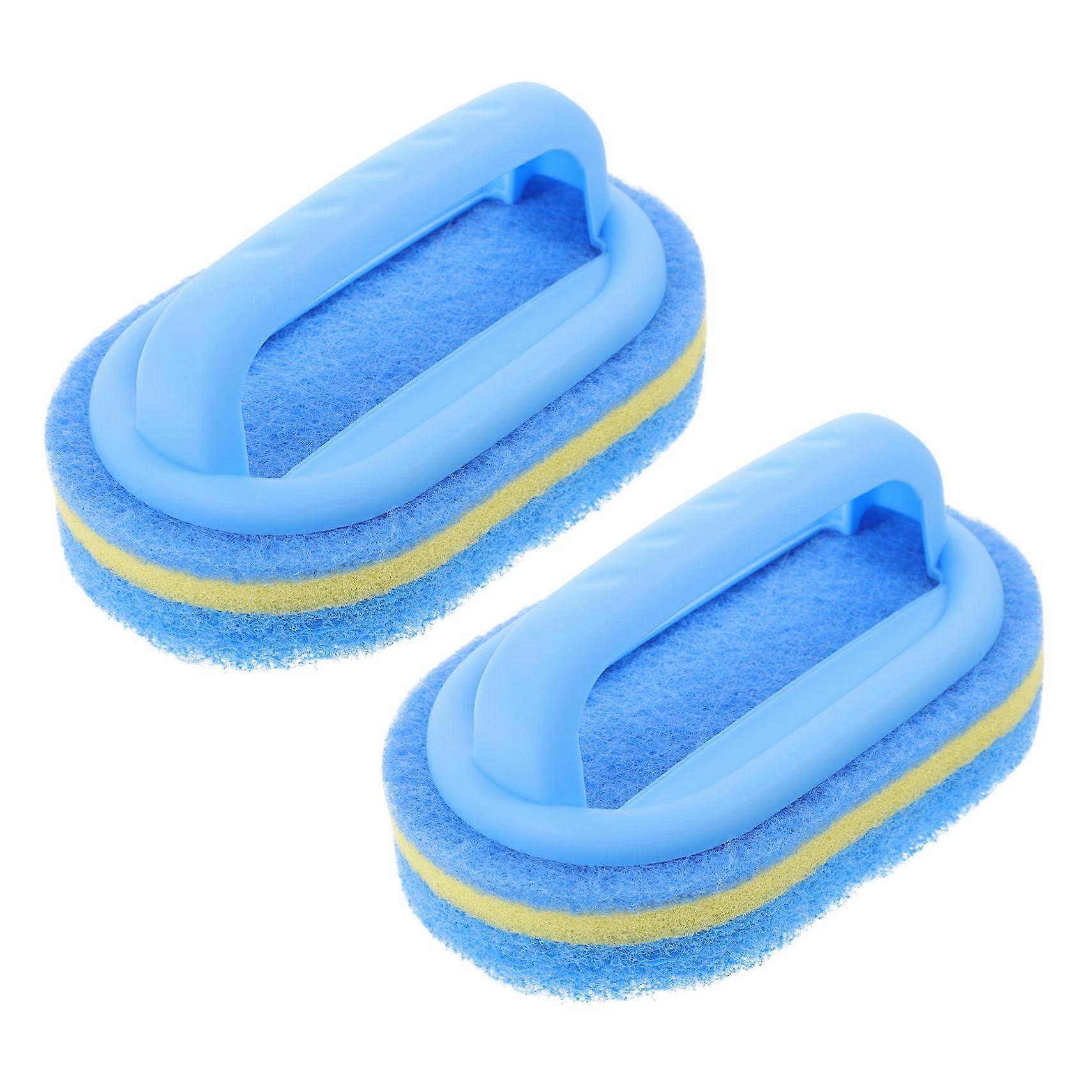 2pcs Kitchen Sponge Brush with Handle for Bathroom and Tile Cleaning, Reusable Scrubber Set