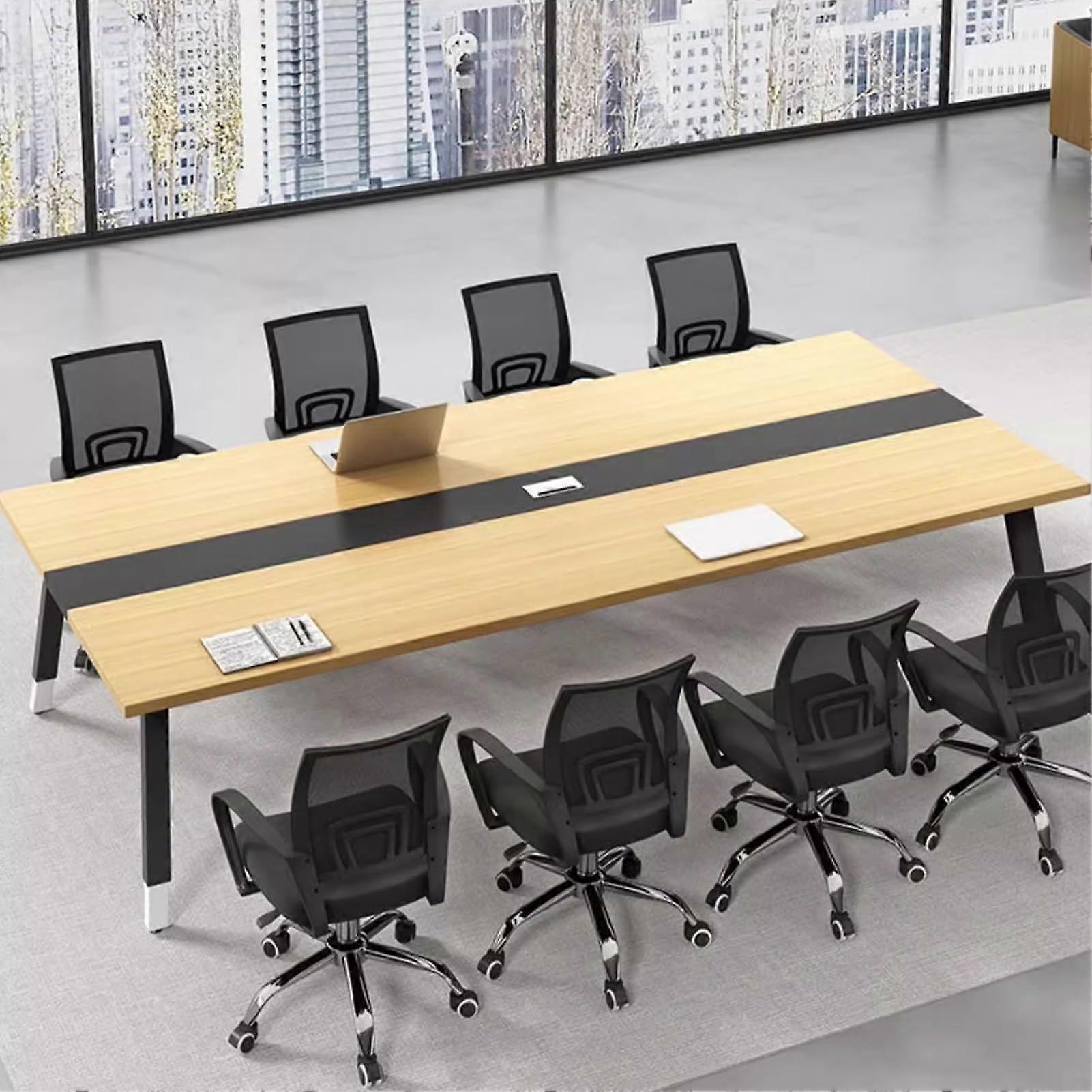 Rectangular Conference Table with Metal Frame, Two‑Color Spliced Design, Cable Grommets, Yellow 80cm