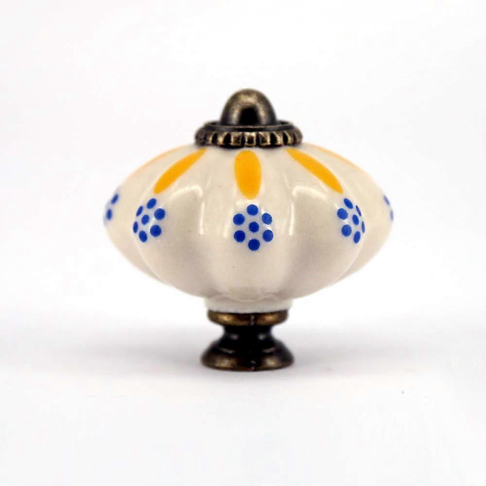 Ceramic Cabinet Knobs Retro Hand Painted Yellow and Blue Vintage Drawer Pulls with European Design
