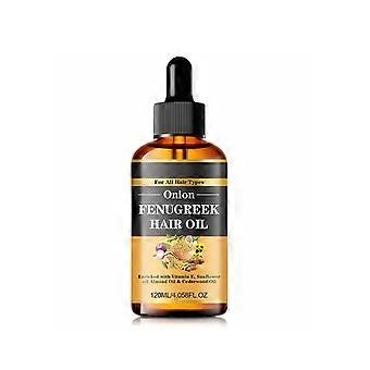 Haarolie met ui en fenegriek voor haargroei, verrijkt met vitamine E, versterkt de haarschubben en herstelt de glans.