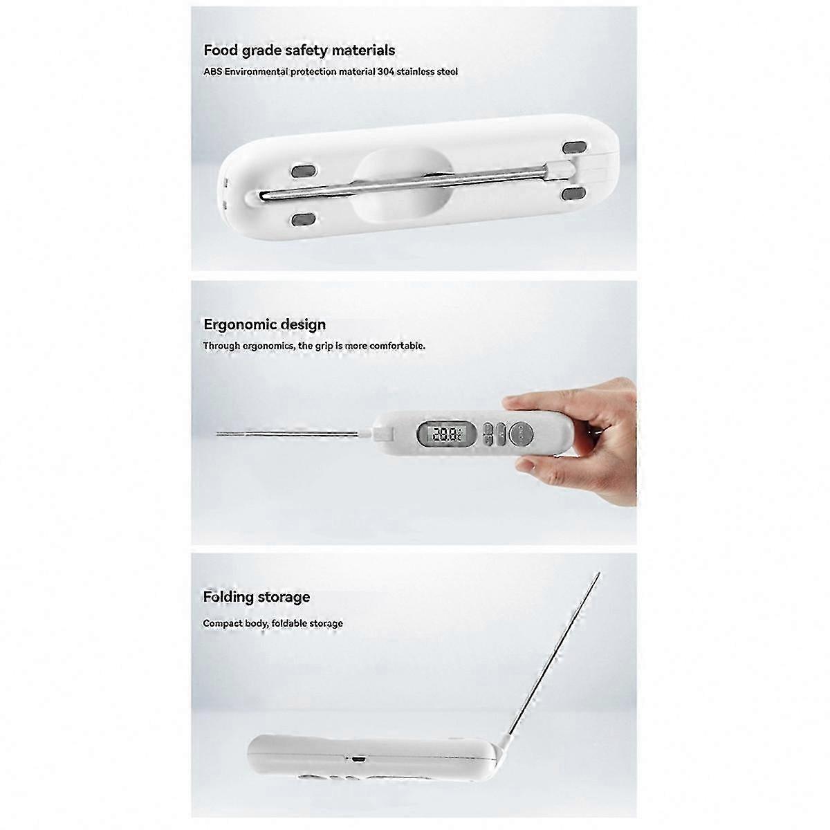 Digital LCD Food Thermometer, Rechargeable Temperature Reader for Cooking