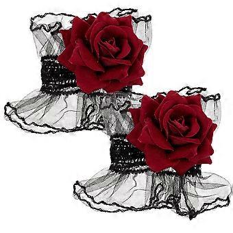 1 par de mangas góticas lolita puños puños de encaje steampunk puños de mangas rosas suministros para la fiesta del té
