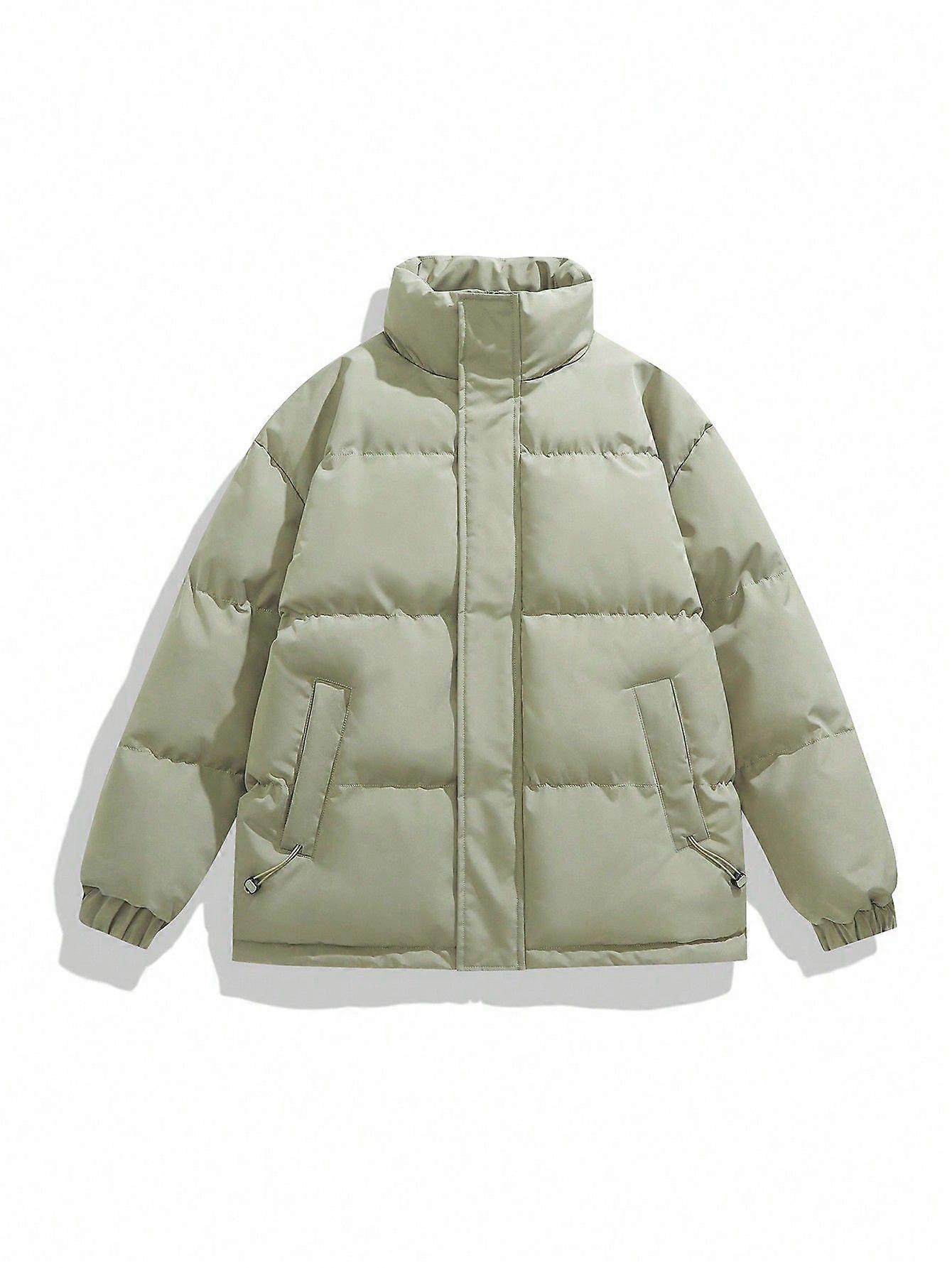 Hommes Solid Slant Pockets Puffer Coat