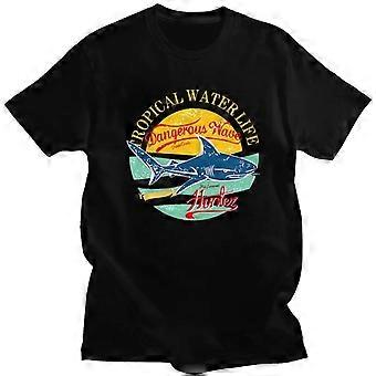 Individuell gestaltetes Surf-T-Shirt mit Hai-Motiv für Herren, reine Baumwolle, Freizeit-T-Shirt, lockere Passform, Geschenkidee