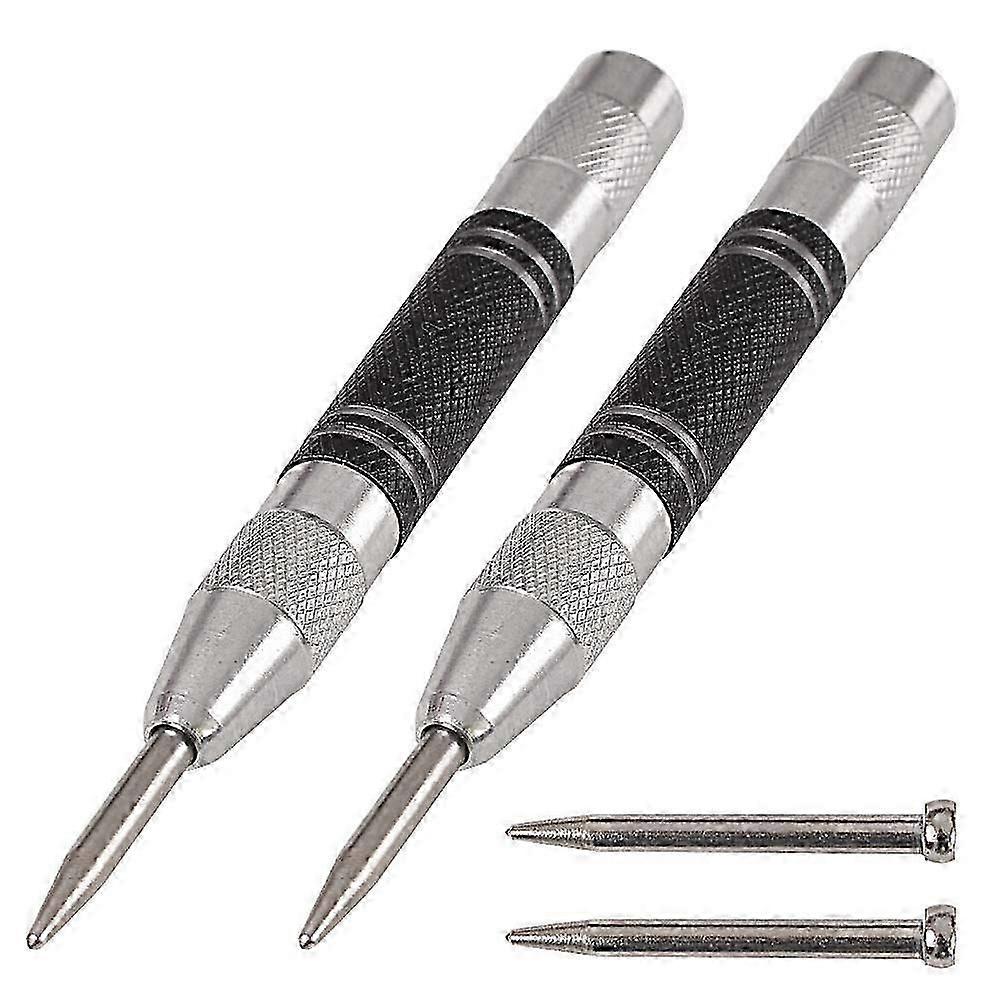 2 Pack 5 Inch Spring Loaded Automatic Center Punches, Adjustable Tension, with 2 Replacement Tips