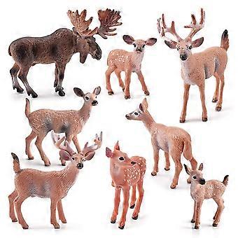 8Pcs Deer Family Figurine Set  Realistic PVC Models of Moose, White-tailed Deer, and Fallow Deer  Lifelike Animal Figures for Educational Toys, Decora