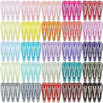 100pcs in 25 Candy Colors 5cm/2" Glitter Metal Snap Hair Clips Non-slip Hair Barrettes Bang Holders for Baby Girls Toddlers Kids Teens