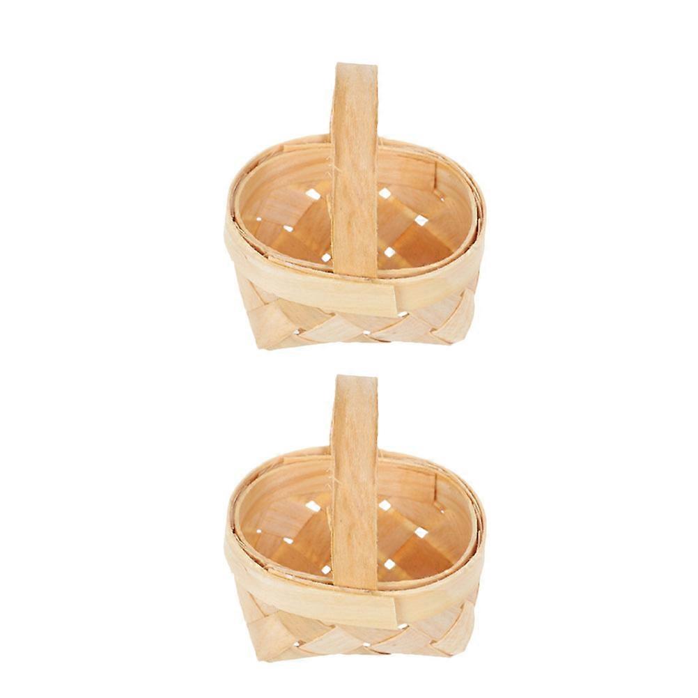 Wooden Tiny Basket Multi-Function Candy Basket for Storage 2Pcs Khaki