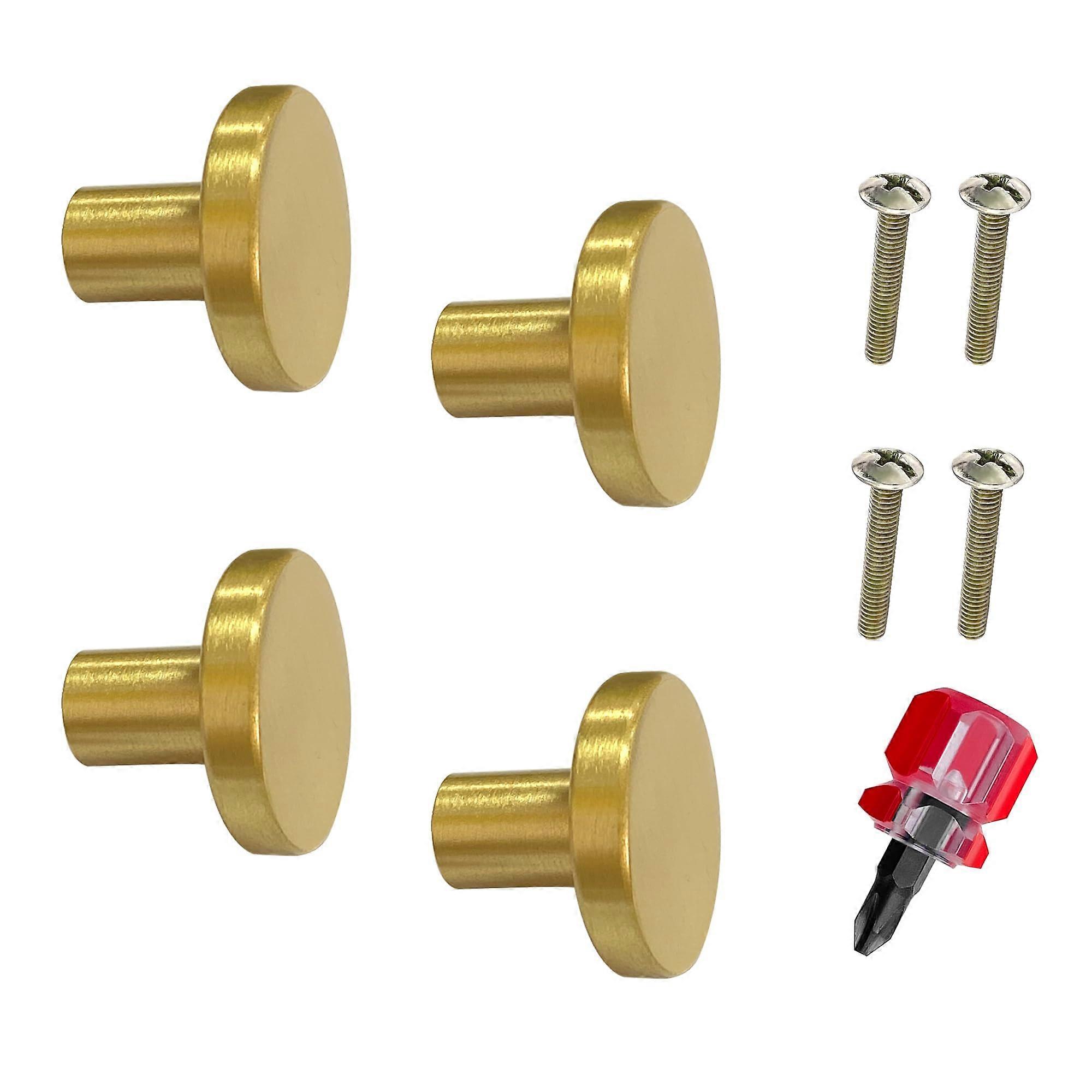 4 PCS Solid Brass Cabinet Knobs, Modern Gold Drawer Knobs for Kitchen Dresser and Wardrobe