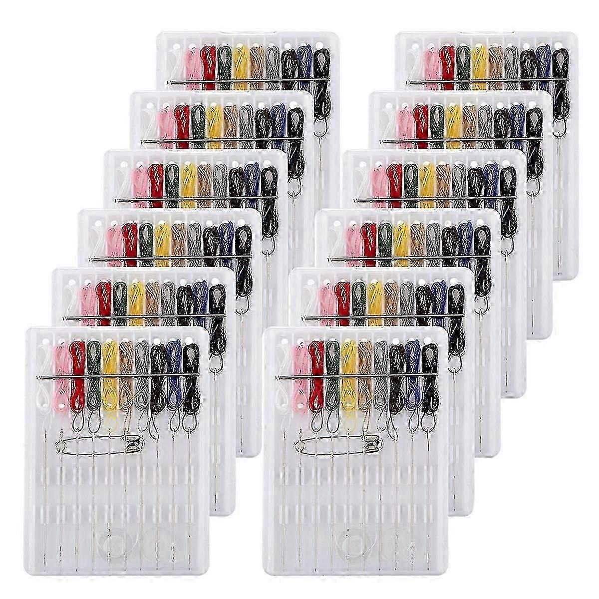 12 Boxes Emergency Sewing Kit Pre Threaded Mini Quick Fix Travel Sewing Kit