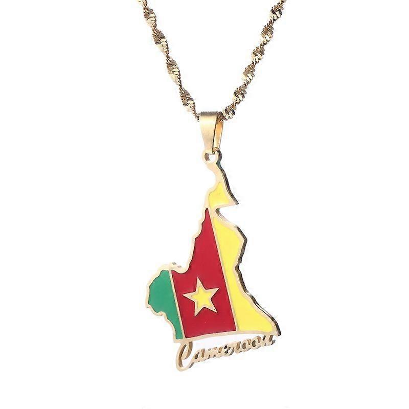 Womens Cameroon Map Flag Pendant Necklaces