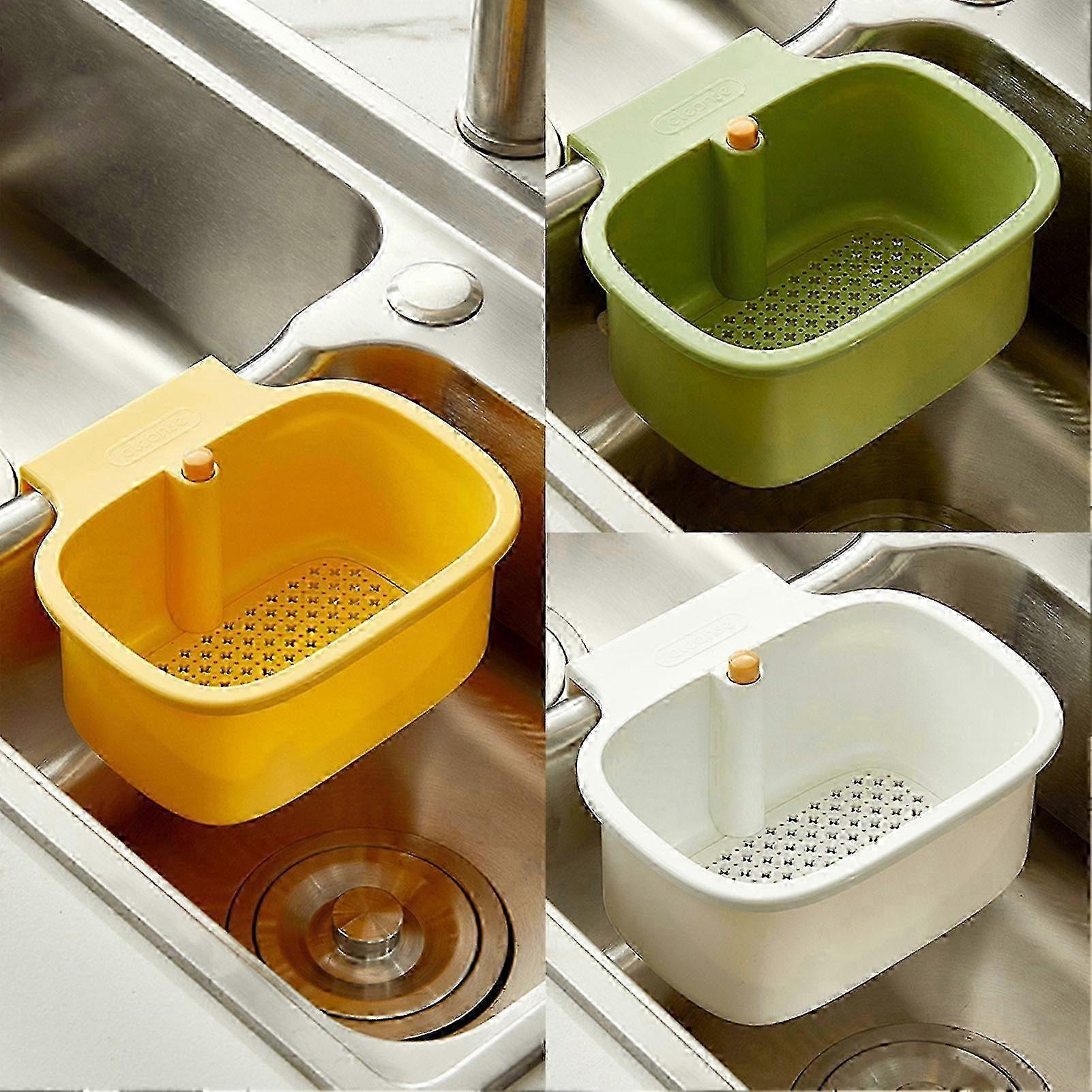 Hanging Sink Basket with Press Strainer and Automatic Dumping compatible with Kitchen Draining