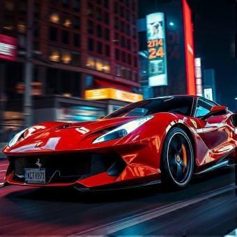 Red Ferrari Supercar Night Urban Neon Light Poster Jigsaw Puzzle RNB244