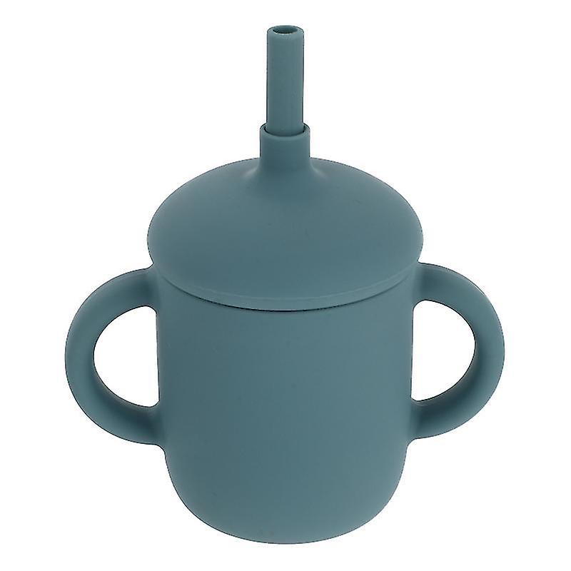 13X12x6cm Blue Tumblers 1pc Baby Kids Silicone Water Cup Training Silicone Straw Cup Handle Bottle C