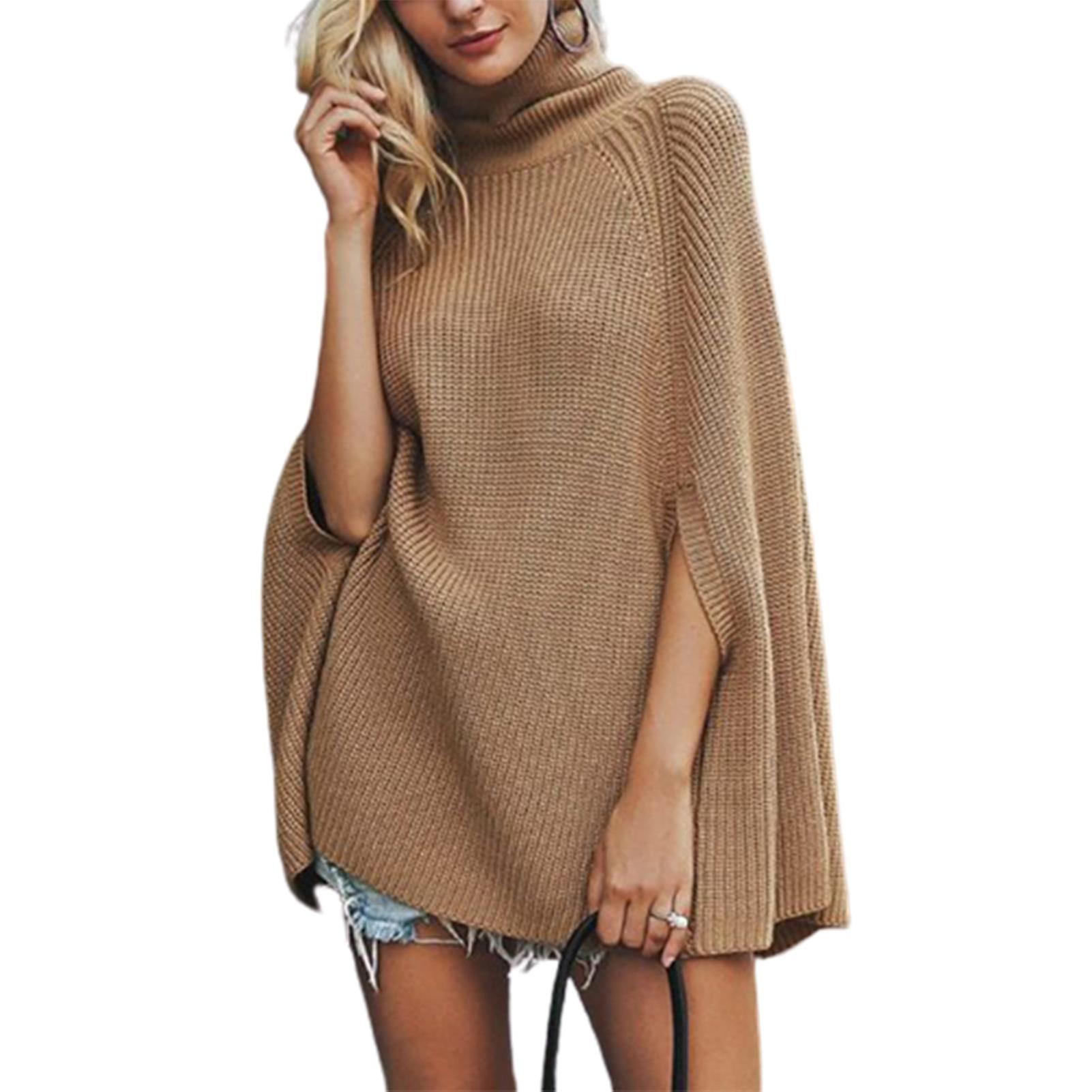 Damenmode Mantel Oberteile mit hohem Kragen Basic Daily Strickpullover Cape Style Pullover Herbst