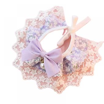 Pet Supply lace flower pet neck decor collar Cat Kitten Flower Lace Bow Bell(Purple)