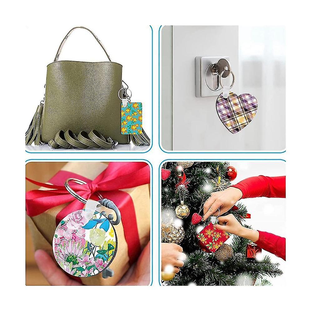 40pcs Sublimation Blanks Keychain Set Heat Transfer Keychain Ornament Mdf Blanks With Key Rings Dou