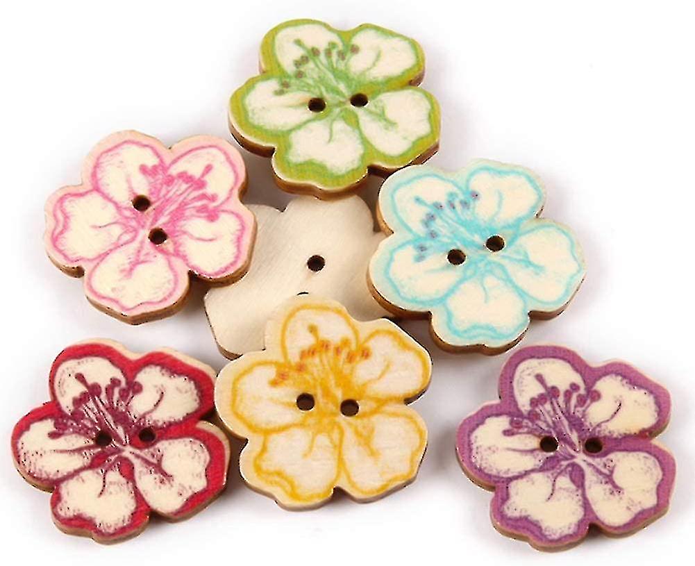 50 Pcs Natural Wood Decorative Button 2-hole Retro Cute Little Tree Heart Flower Painted Button For Diy Crafts Scrapbook Sewing Craf