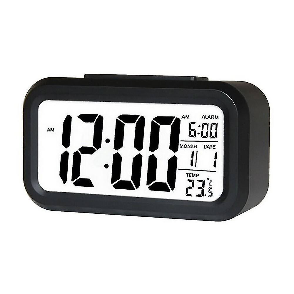 Digital Alarm Clock With Date And Temperature Snooze Button On Top, Battery Powered Rectangular Desk