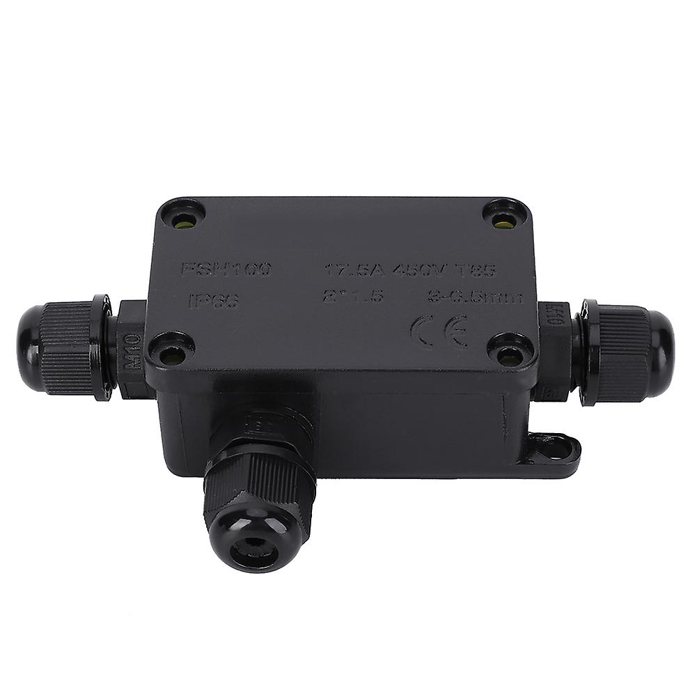 Waterproof Terminal Junction Box Black PC Mini 1 in 2 Out for Outdoors IP66 3‑6.5mm
