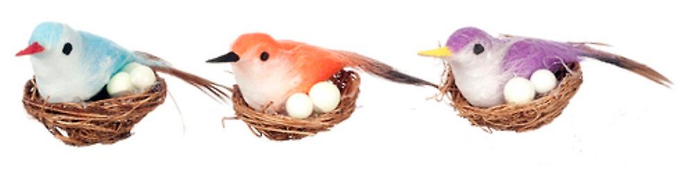 Dolls House 3 Birds In Nests With Eggs Garden Aviary Accessory
