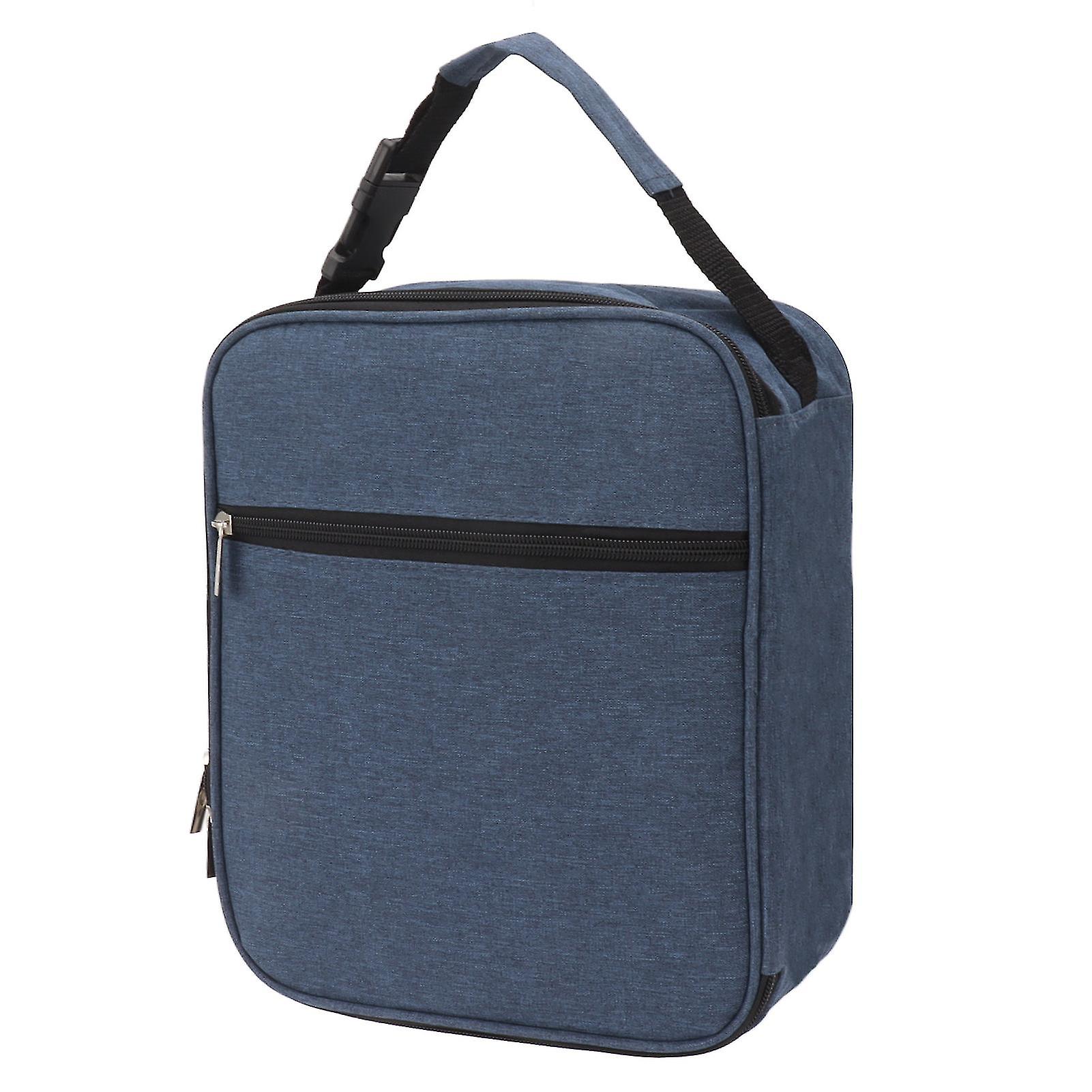 6L Insulated Lunch Bag Oxford Cloth Waterproof Lining Portable Handle Zipper Closure for Outdoor Camping Beach Navy Blue
