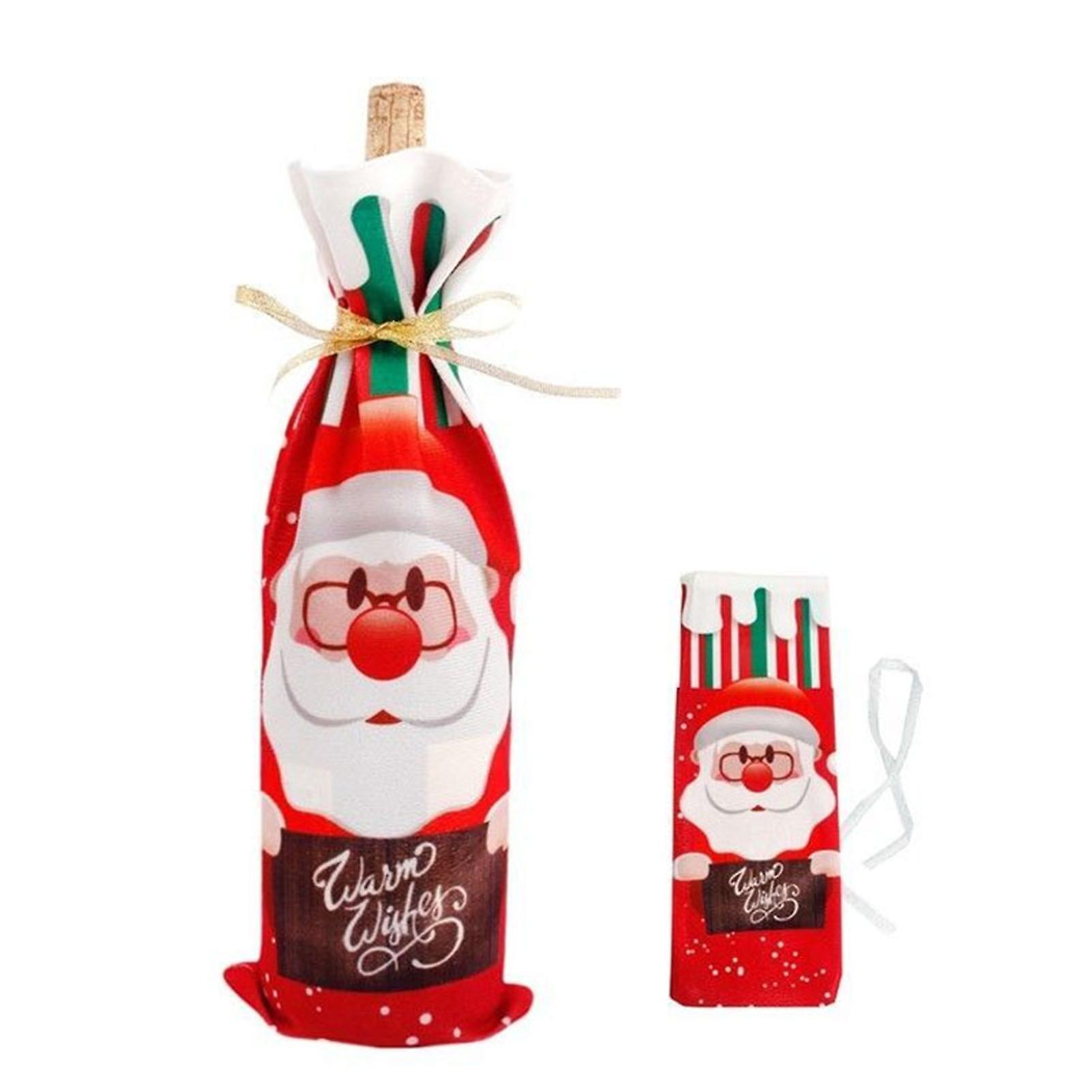 Christmas Wine Bottle Bags Cartoon Santa Drawstring Wine Bottle Covers For Dining Table Decorations