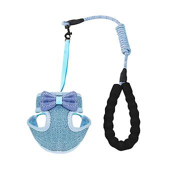 Gilet regolabile per pettorina per gatti con design Bowknot Set di guinzaglio per gatti leggero anti-fuga Comodo tessuto traspirante in blu per gatti che camminano Safet
