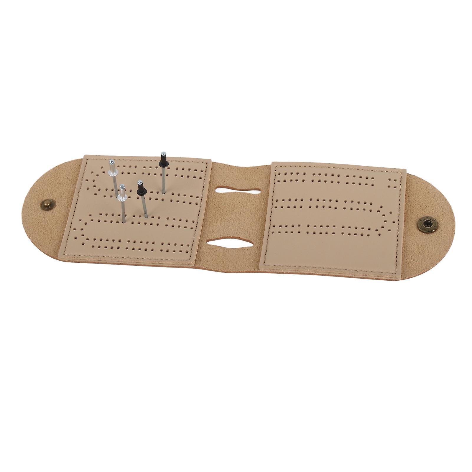 Leather Cribbage Board Game Set with Needle Lightweight Brown 2 Track Leather Game Bag Scoreboard for Pepple Over 8 